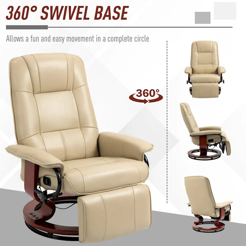 Faux Leather Manual Recliner Chair with Swivel Wood Base