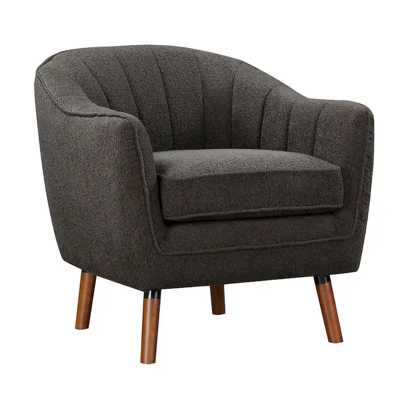 31 Inch Plush Accent Armchair, Gray Polyester, Brown Solid Wood Legs