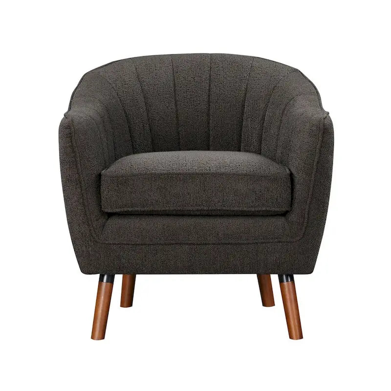 31 Inch Plush Accent Armchair, Gray Polyester, Brown Solid Wood Legs