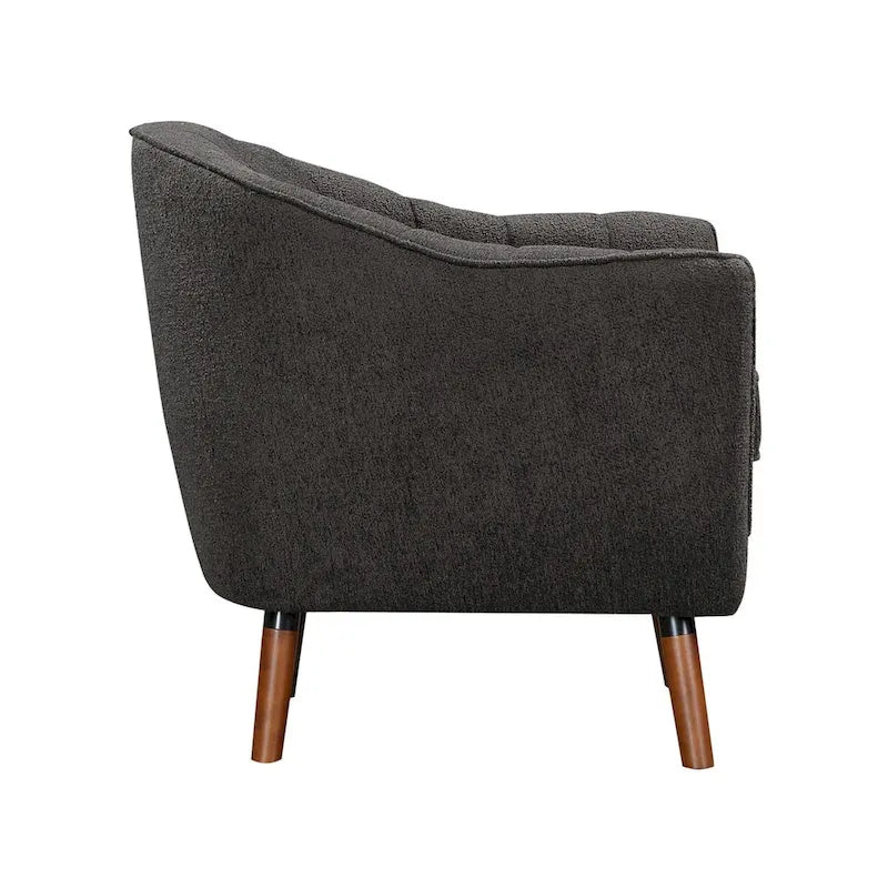 31 Inch Plush Accent Armchair, Gray Polyester, Brown Solid Wood Legs
