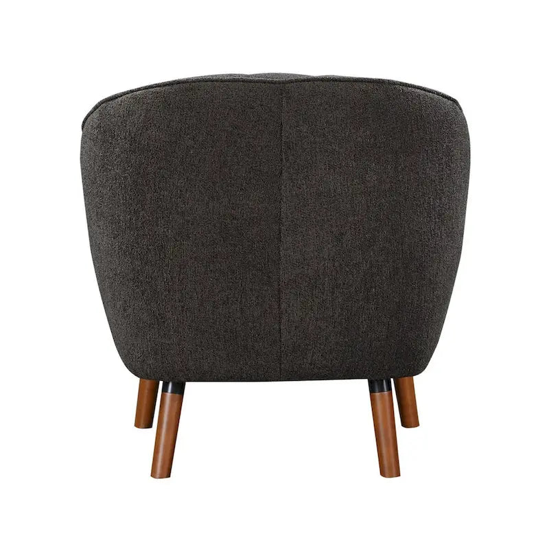 31 Inch Plush Accent Armchair, Gray Polyester, Brown Solid Wood Legs