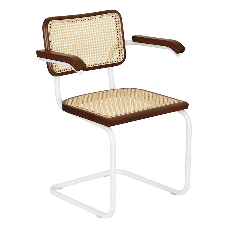 Cane Cantilever Armchair with White Steel Frame (Multiple Wood & Cane Color Options)