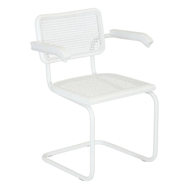 Cane Cantilever Armchair with White Steel Frame (Multiple Wood & Cane Color Options)