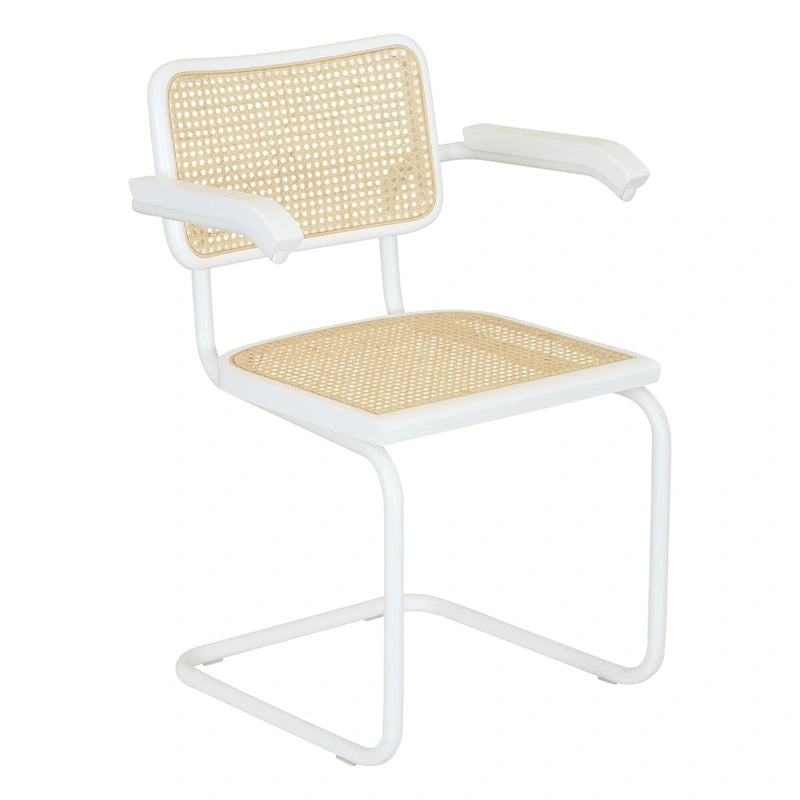 Cane Cantilever Armchair with White Steel Frame (Multiple Wood & Cane Color Options)