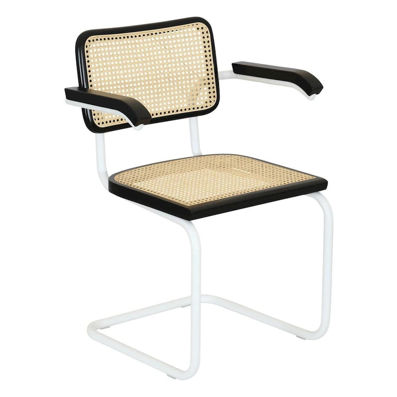 Cane Cantilever Armchair with White Steel Frame (Multiple Wood & Cane Color Options)