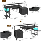 Escritorio para computadora de 65 pulgadas con cajón para archivos e iluminación LED