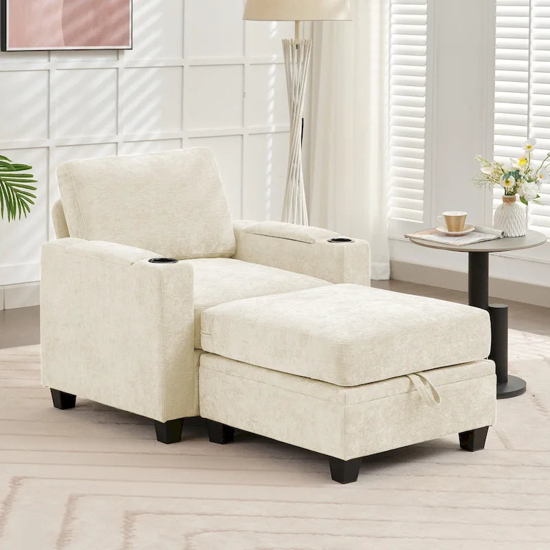 Chenille Single Sofa Chair with Hidden Storage and Removable Ottoman