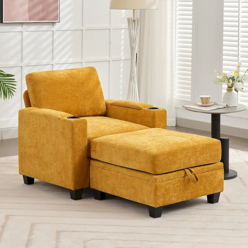 Chenille Single Sofa Chair with Hidden Storage and Removable Ottoman