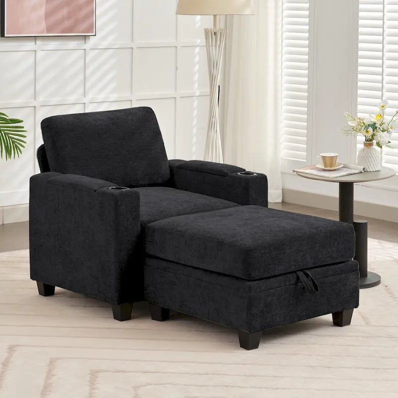 Chenille Single Sofa Chair with Hidden Storage and Removable Ottoman