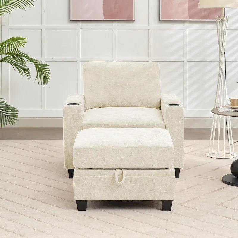 Chenille Single Sofa Chair with Hidden Storage and Removable Ottoman