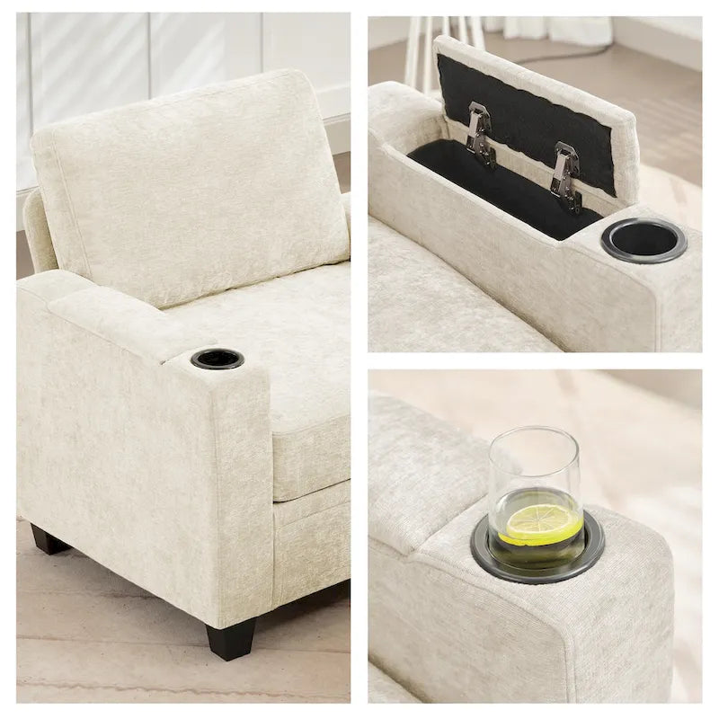 Chenille Single Sofa Chair with Hidden Storage and Removable Ottoman