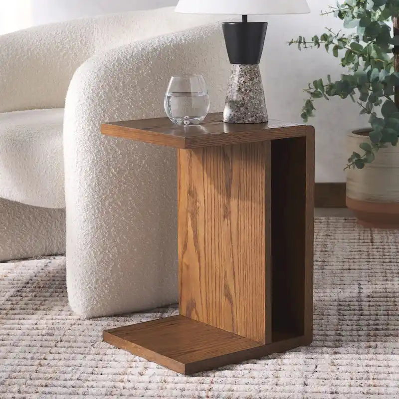 Wood C-Shape Accent Table - 14W x 13D x 20H